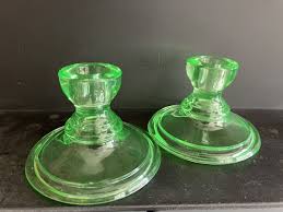 Vintage Green Uranium Glass Candle Holders (2) 4.5" wide at ...