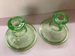 NICE * PAIR * GREEN * DEPRESSION GLASS * CANDLESTICK HOLDERS ...