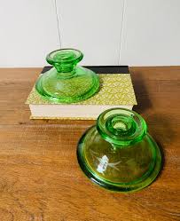 Vintage Etched Green Glass Candleholders /depression Era ...