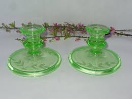 Vintage Green Vaseline Uranium Glass Candlestick Holders ...
