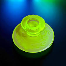 Vintage Uranium Glass Candlestick – Floral Etched Depression Glass Candle Holder – Glows Under UV Light - Etsy