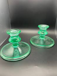 Pair of Vintage Uranium Glass Candle holders