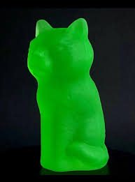 satin Uranium Cat Glass Figurine Depression Green Frosted ...