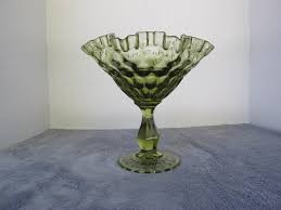 1960's Fenton Colonial Green Thumbprint Ruffled Compote ...