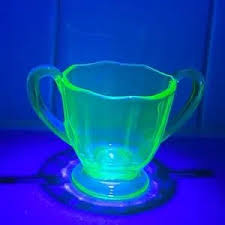 uranium glass | Dining | Vintage Uranium Vaseline Glass Creamer 2 Sugars Glowing Glass Set Of 3 | Poshmark