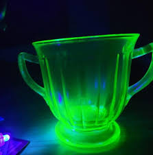 1930s Uranium Vaseline Depression Glass Sugar Bowl with Double Handles Glows | eBay Australia