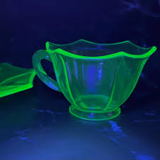 Liberty Uranium Glass Works Vintage UV Egg Harbor Green Octagonal Cup Saucer Depression Glass Rare - Etsy