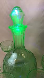 Lot - Anchor Hocking Uranium Glass 1930s Cameo Decanter