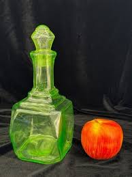 Vtg Art Deco Uranium Glass Decanter w/ Stopper Geometric Panel Anchor Hocking | eBay