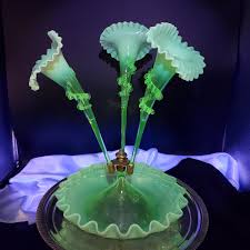 Antique Uranium Glass Epergne: Victorian Opalescent Flower ...