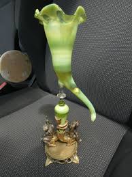 Antique Bronze angels cherub dolphin base murano glass ...