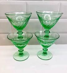Vintage Green Depression Coupe Glasses - Set of 4 | eBay