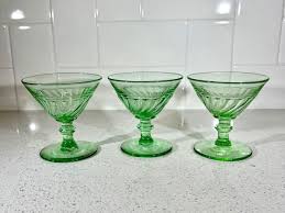 3 Duncan & Miller Glass Company Green Stem Wine Glasses ...