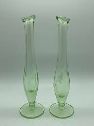 Vintage Set of 2 Light Green Glass Bud Vases 8-1/4" Tall ...