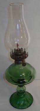 Vintage Hand Blown Green Glass OIL LAMP LIGHT HURRICANE WICK | eBay