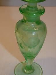 Vintage Uranium Glass Green Vanity Perfume Bottle, Flower ...