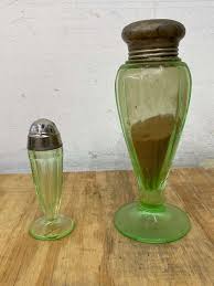 Vintage uranium/vaseline glass salt shaker and larger shaker ...