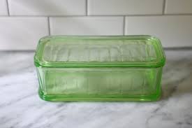Green Uranium Glass Rectangular Refrigerator Dish Ribbed Lid Depression Glass - Etsy