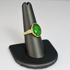 Gold CZ Band Green Copper Turquoise Oval Cabochon Gemstone Ring