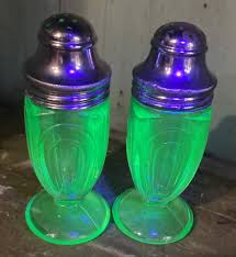 Green Uranium Depression Glass Salt And Pepper Shakers