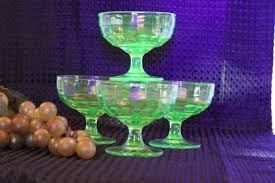 Set of 4 Block Optic Sherbet Cups From Anchor Hocking Glass - Uranium Green, Depression Era Glass, Great Condition - Etsy