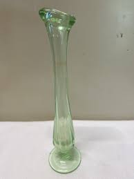 Vtg Depression Glass UV Reactive Footed Paneled Swung Bud ...