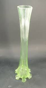 VTG.BOHEMIAN SKLO TALL HEXAGONAL GREEN VASELINE GLASS VASE ...