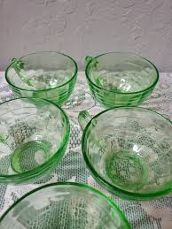 Vintage Block Optic Vaseline Glass Uranium Emerald Green Depression Coffee Cup | eBay