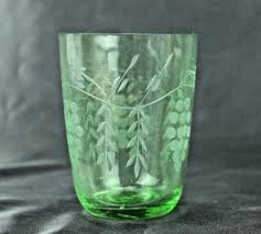 Green Cut Glass Tumbler | Vintage Handmade, Rare Collectible ...