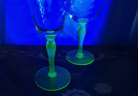 Six Clear Optic Swirl Uranium Glass Green Footed Wine and ...