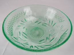 VASELINE GLASS BOWL vintage CUT GLASS floral antique URANIUM green EARLY & NICE! | eBay