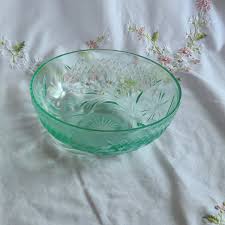 Round 8" Cut Uranium Green Glass Bowl - Etsy