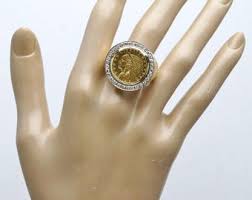 1915 Indian Head 2.5 Dollar Gold Quarter Eagle Coin Men's Ring With 5/8cttw Natural Diamond Halo 14K Yellow Gold (CAT E 24-111-01) - Etsy