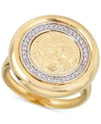 Macy's Diamond Coin Statement Ring (1/4 ct. t.w.) in 14k Gold-Plated Sterling Silver - Macy's