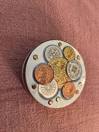 VINTAGE ALICE MACRAYS EMBOSSED JEWELLED DESIGNS MINIATURE TIN EMBOSSED COINS | eBay