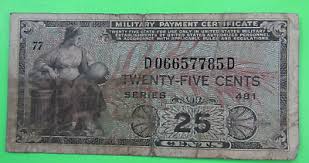 US, 25 CENTS, MILITARY PAYMENT CERTIFICATE, P#M24, SERIES ...