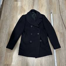 Vintage US Navy Pea Coat Mens 36L Black Wool Anchor Buttons ...