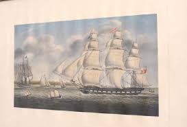 Vintage Colored Engraving of British Tall Ships 19th Century ...