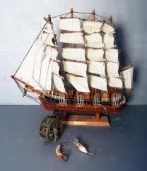 USS Valiant Wood Model Ship, 17.5" x 18", Fly Fishing Reel And Antique Lures, Qty 2 - Mayo Auction & Realty