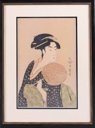 Lot - AFTER KITAGAWA UTAMARO, JAPANESE 18TH CENTURY, TAKASHIMA OHISA - FROM THE ESTATE OF GENERAL COLIN L. POWELL, Modern reproduction, Sight: 14 1/2 x 9 1/2 in. (36.83 x 24.13 cm.), Frame: 20 3/4 x 15 3/4 in. (52.71 x 40.01 c