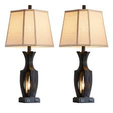 26 "wood grain table lamp with night light and dual USB ...