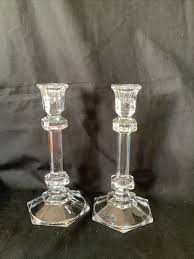 Set of 2 Pressed Glass Candlesticks for Taper Candles, 7.75 ...