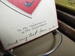 Vintage Valentine Card - Red Heart - Lady With Flower Basket ...