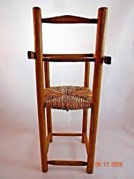 Vintage Handmade 13" Solid Oak Doll High Chair Woven Rush Seat Rustic Primitive | eBay