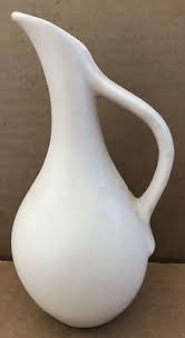 Vintage VAN BRIGGLE Art Pottery White Ewer Pitcher ...