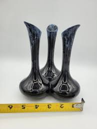 Vintage Van Briggle Art Pottery Triple Bud Vase Black w/Blue ...