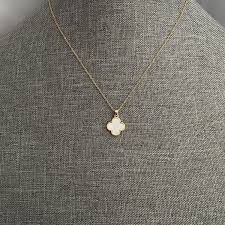 Gold Shell Clover Pendant Necklace for Her, White Shell ...