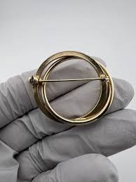 Two Circle Lapel Pin Brooch Gold-Tone/ Faux Pearl . Used ...