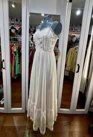 70's Off White Spaghetti Straps Peasant Cottage Maxi Dress By Candi Jo – Hamlets Vintage