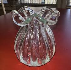 Handblown Studio Art Glass Clear Greenish Hue Glass Vase ...